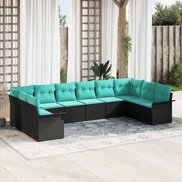 vidaXL Tuin Sofa Set met opslag 10 pcs Zwart poly rattan, Verzenden, Nieuw, Rotan, Meer dan 8 zitplaatsen