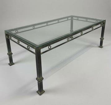 Salontafel - Een smeedijzeren en glazen tafel - Messing,