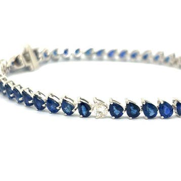 Armband - 14 karaat Witgoud - 8.62ct. tw. Saffier - Diamant, Nieuw
