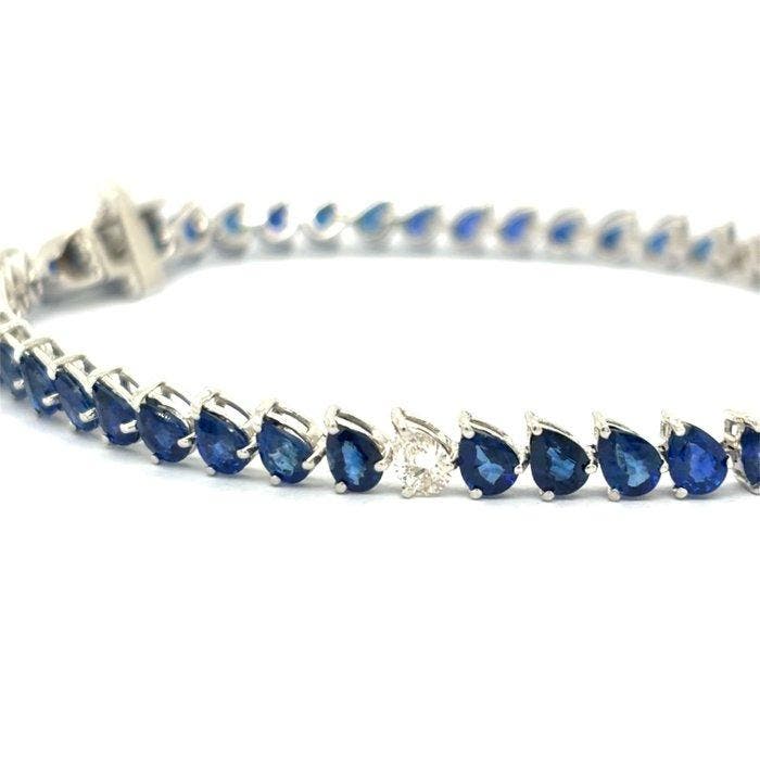 Armband - 14 karaat Witgoud - 8.62ct. tw. Saffier - Diamant, Sieraden, Tassen en Uiterlijk, Armbanden