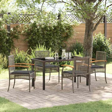 vidaXL Tuin eettafelset 5 st Grijs en zwart Rattan, Verzenden, Nieuw, Rotan, 5 zitplaatsen