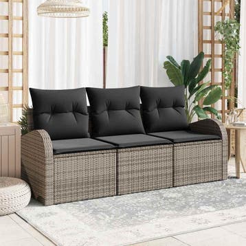 vidaXL Tuin Sofa Set Grijs poly rattan, Verzenden, Nieuw, Rotan, 3 zitplaatsen