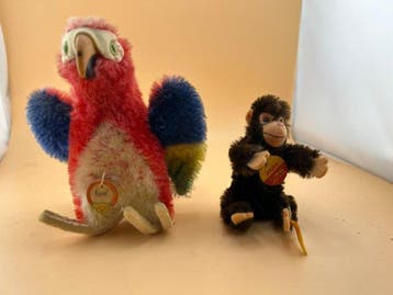 Steiff - Pluche speelgoed Lora (Papagei) und Jocko (Affe) -