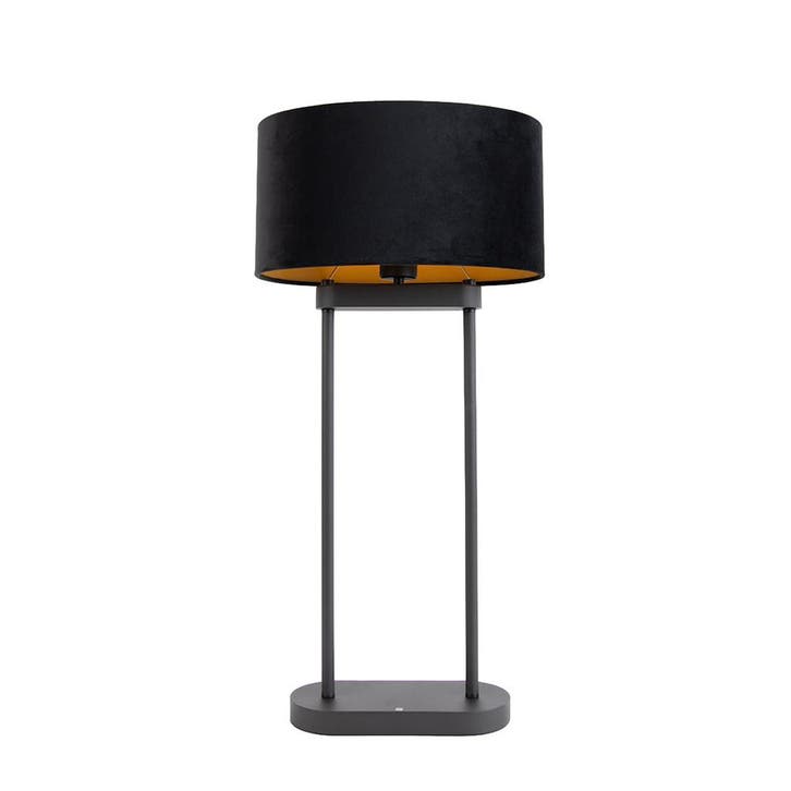 Tafellamp zwart met zwarte ovale kap 35cm - Thijmen, Huis en Inrichting, Lampen | Tafellampen, Nieuw, Verzenden