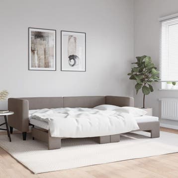 vidaXL Slaapbank met onderschuifbed 80x200 cm stof taupe, Eenpersoons, Verzenden, Nieuw, 80 cm