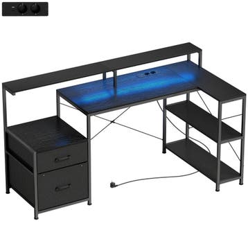Gaming Tafel L-vormig Bureau Met LED &amp; Stopcontacten, Me, Verzenden, Nieuw