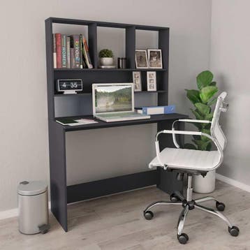 vidaXL Bureau met schappen 110x45x157 cm bewerkt hout grijs, Verzenden, Nieuw