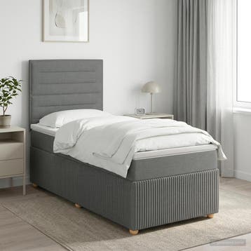 vidaXL LED Boxspring Bed met Matras Donkergrijs 90 x 190 cm, Verzenden, Nieuw, Eenpersoons, Stof