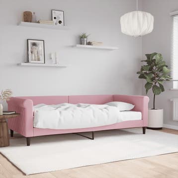 vidaXL Slaapbank met matras 90x200 cm fluweel roze, 90 cm, Eenpersoons, Verzenden, Nieuw