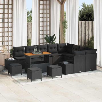 vidaXL Tuinbankenset 13 st 12-Aantal zitplaatsen Zwart Poly, Verzenden, Nieuw, 3 zitplaatsen