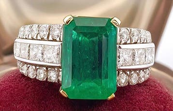 Ring - 18 karaat Witgoud, Geel goud Smaragd - Diamant, Nieuw