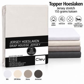 Jersey Topper hoeslaken Cley tot 12 cm dikte - 200/210 ,, Huis en Inrichting, Eenpersoons, Verzenden, Wit, Overige typen