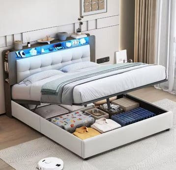 Modern Fluwelen Opbergbed met LED en USB Aansluiting, Verzenden, Nieuw