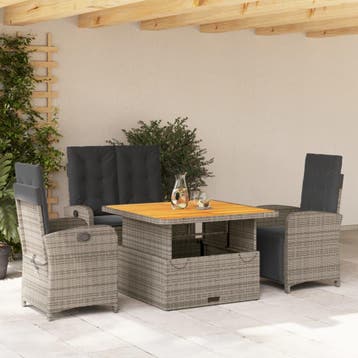 vidaXL 4-delige Tuinset met kussens poly rattan grijs, Tuin en Terras, Verzenden, Nieuw, 4 zitplaatsen, Tuinset