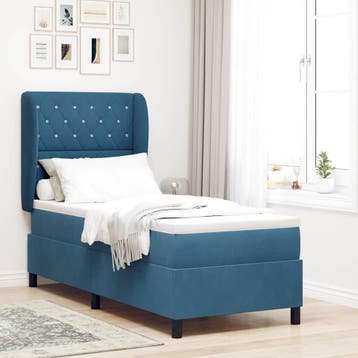 vidaXL Boxspringbed met hoofdeinde Donkerblauw 200 x 80 cm, Verzenden, Nieuw, Blauw, Stof