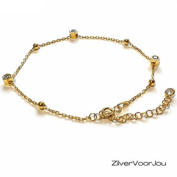 Gold plated 925 zilveren enkelketting bal zirkonia, Verzenden, Nieuw, Zilver