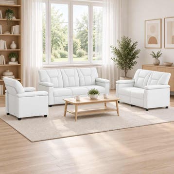 vidaXL Bankstel 3 pcs Wit Kunstleer, Verzenden, Nieuw, Leer, 150 tot 200 cm