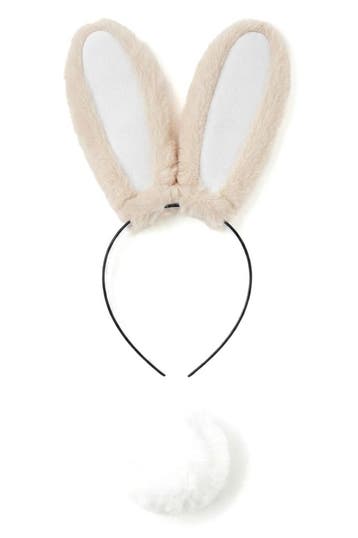 KIMU® Haarband Konijn Dikke Oren Beige met Staart Diadeem Ko, Ophalen of Verzenden, Nieuw, Carnaval, Accessoires
