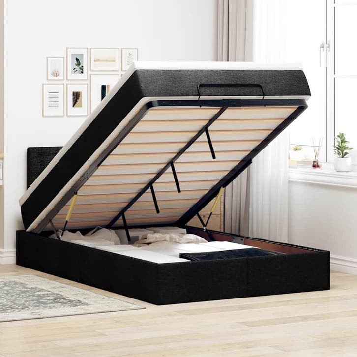 vidaXL Bed met matras 120x200 cm stof zwart, Huis en Inrichting, Slaapkamer | Bedden, 120 cm, 200 cm, Zwart, Twijfelaar, Nieuw