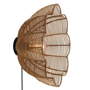 Rotan wandlamp bruin, Heather, met schakelaar, Huis en Inrichting, Lampen | Wandlampen, Ophalen of Verzenden, Nieuw, Metaal