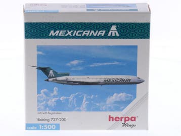 Schaal 1:500 Herpa 503082 Boeing 727-200 Mexicana Reg. ZA..., Ophalen of Verzenden, Zo goed als nieuw