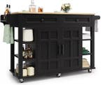Zwart Keukeneiland op Wielen – Klapzijden &amp; 2 Lades, 147 cm, Huis en Inrichting, Keuken | Keukenelementen, Verzenden, Nieuw