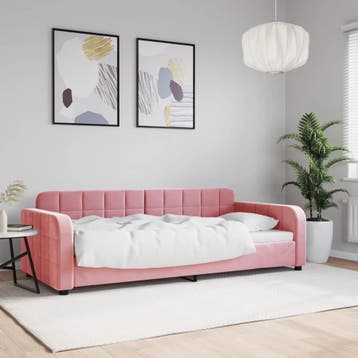vidaXL Slaapbank 90x200 cm fluweel roze, 90 cm, Eenpersoons, Verzenden, Nieuw