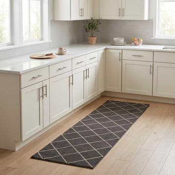 vidaXL Keuken Vloerkleed Antraciet geruit 180 x 60 cm 100%, Verzenden, Nieuw