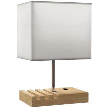 TRUUSK Nachtkastlamp met USB-aansluitingen - Hout en Stof -, Verzenden, Nieuw