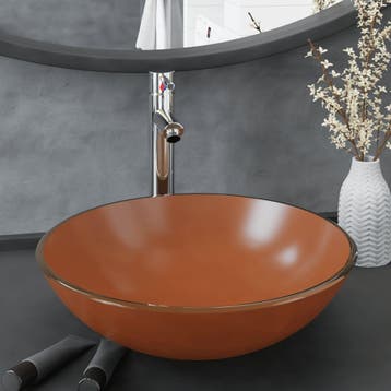 vidaXL Wastafel met kraan en pop-up afvoer gehard glas bruin, Verzenden, Nieuw