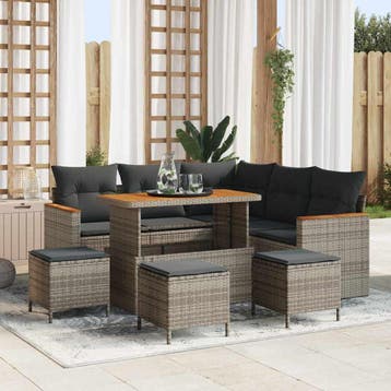 vidaXL Tuin Sofa Set met kussen met opslag Grijs Poly riet, Verzenden, Nieuw, Meer dan 8 zitplaatsen