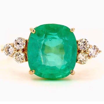 Ring - 14 karaat Geel goud - 4.79ct. tw. Smaragd - Diamant -, Nieuw