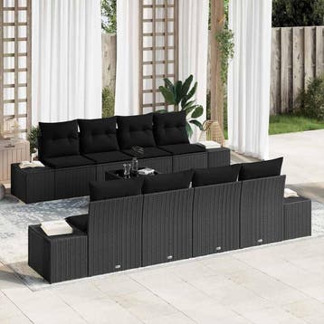 vidaXL Tuin Sofa Set 8 st Zwart poly rattan, Verzenden, Nieuw, 8 zitplaatsen
