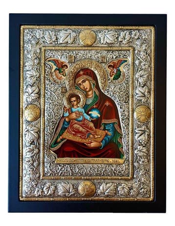 Icoon - Moeder Gods - Hout, Zilver - 26 x 33 cm