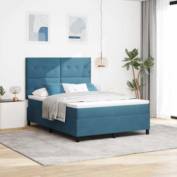 vidaXL Boxspringbed met hoofdeinde Donkerblauw 140 x 200 cm, Verzenden, Nieuw, Blauw, Stof