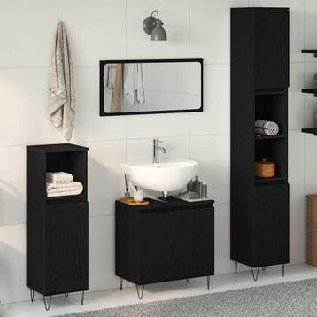 vidaXL Badkamermeubelset 3 st Zwart Eiken 30 x 30 x 190 cm, Verzenden, Nieuw, Overige typen