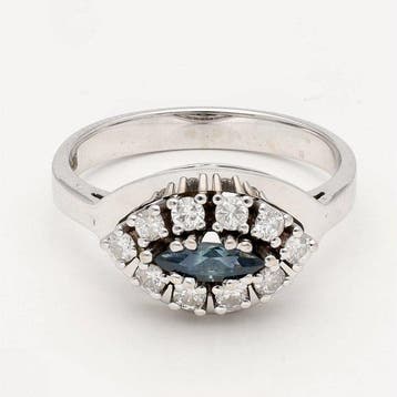 Ring - 14 karaat Witgoud Saffier - Diamant, Nieuw