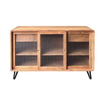 Dressoir | Teakhout | Ribbelglas | 150cm breed | 50cm diep |, 100 tot 150 cm, Glas, Nieuw, Ophalen of Verzenden