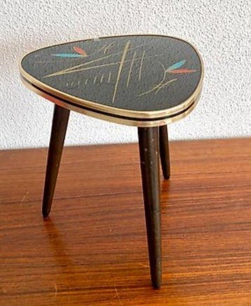 Bijzettafel - Glas met zeefdruk - Vintage plantenhouder uit