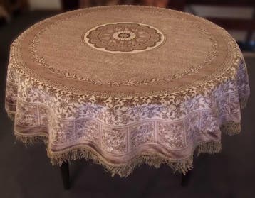 Tafelkleed Sirius 150 cm rond beige of rood - velours, Huis en Inrichting, Tafelkleden, Ophalen of Verzenden, Nieuw, Rond