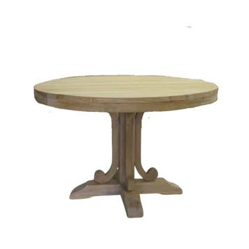 Ronde teak tafel met charmant onderstel -  140 cmRonde, Ophalen of Verzenden, Nieuw