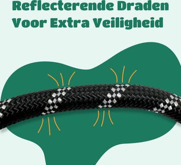 Mister Mill Reflecterende Hondenriem 3 Meter Zwart - Honden, Ophalen of Verzenden, Nieuw