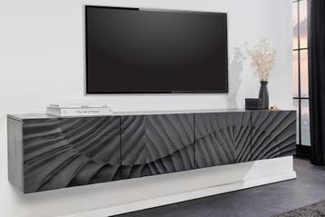 Solid TV Lowboard SCORPION 200cm Zwart Hangend Mango Hout 3D, Ophalen of Verzenden, Nieuw