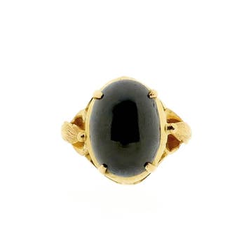 Gouden ring met zwarte labradoriet, Gebruikt, Ophalen of Verzenden, Kleiner dan 17, Met edelsteen
