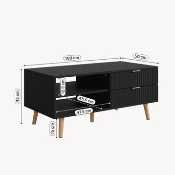 Salontafel Nand met lades en open vakken 100x50x45 cm zwart, Verzenden, Nieuw