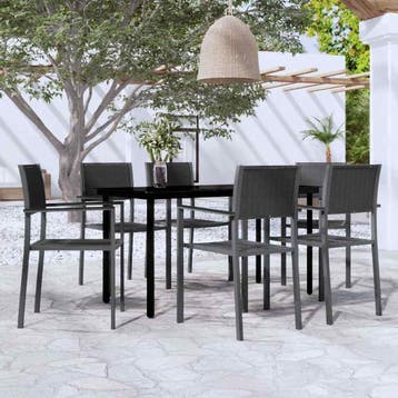 vidaXL 7-delige Tuinset zwart, Verzenden, Nieuw, Tuinset, 6 zitplaatsen