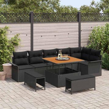 vidaXL Tuinbankenset 9 st Zwart poly rattan, Verzenden, Nieuw, Meer dan 8 zitplaatsen