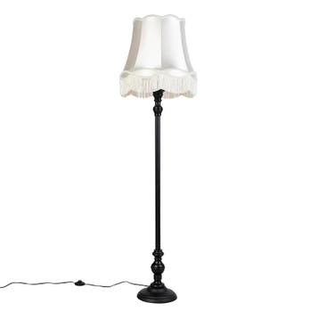 Vloerlamp zwart met Granny kap creme - Classico, Verzenden, Nieuw, Retro