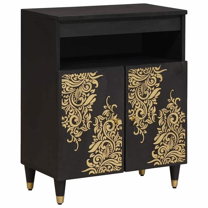 vidaXL Dressoir met plank Zwart 60 x 33 x 75 cm Massief, Huis en Inrichting, Woonaccessoires | Cd- en Dvd-rekken, Nieuw, Verzenden
