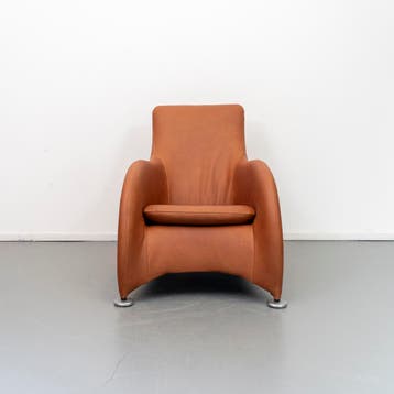 2x Montis Loge Fauteuil Buffaloleder Cognac - Aluminium, Ophalen, 100 tot 125 cm, Zo goed als nieuw, Leer